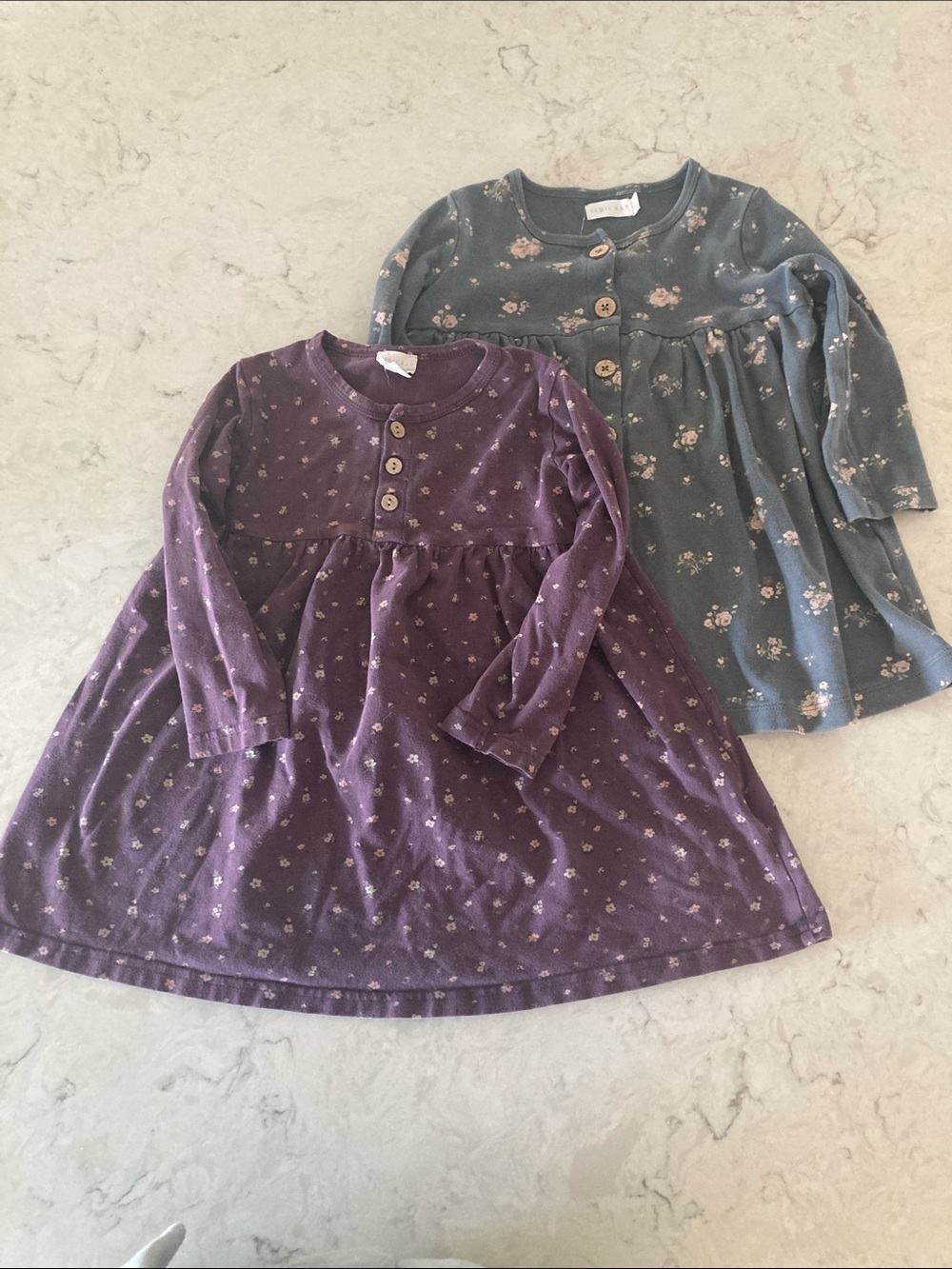 Jamie Kay Long Sleeve Floral Henley Dresses - Purple and Teal Green